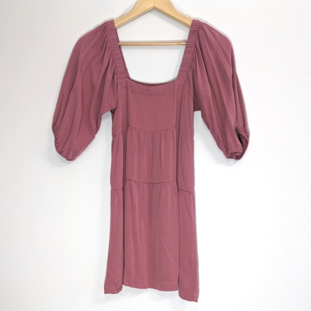 Puff Sleeve Tiered Square Neck Mini Dress, XS *flaw*